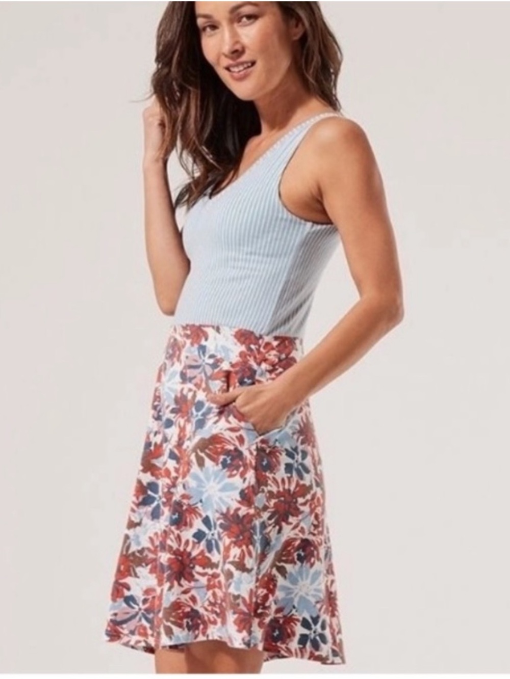 Pact V-Neck Floral Fit & Flare Dress Size Medium Sustainable Coastal Pockets